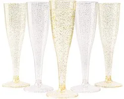 Matana – 120 Plastic Champagneglazen, 133ml – Met Goud & Zilver Glitter – Herbruikbaar & Stevig – Voor Bruiloften, Verjaardagen & Feesten