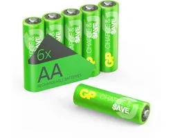Piles rechargeables AA GP Charge & Save | Alternative durable aux piles jetables | Capacité optimisée pour une utilisation quotidienne | Préchargé | 6 piles rechargeables AA