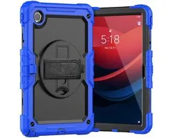 Hoes met ingebouwde Screenprotector Geschikt voor Lenovo Tab M11 / K11 | Inclusief 360° Draaibare Handriem en Schouderriem | Extreme bescherming | Ideaal voor zakelijk gebruik | Blauw