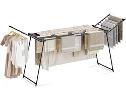 Meisterhome ® – Wasrek extensible Zwart – Étendoir Extra Groot et pliable – Longueur de séchage 25 m – Acier carbone robuste – Jusqu'à 30 kg de linge