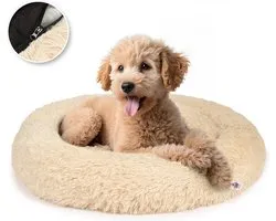 Pet Perfect Premium Donut Lit pour chien 80 cm – Coussin moelleux pour chien – Lit pour chien – Beige – Avec fermeture éclair – Lavable – Extra rempli