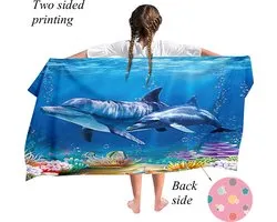 Ulticool - Serviette - Dauphin Mer Aquarium Pêche Corail - Drap de Bain Serviette de Plage - Enfant Fille Garçon - Serviette de Bain Séchage Rapide - 140 x 70 cm - pour Voyage Fitness Gym Sport - Blauw