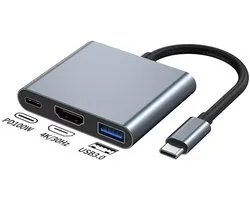 QTTVBTNA -USB C Hub 3-in-1 – HDMI 4K, USB 3.0 5Gbps, 60W PD Opladen – Multiport Adapter voor Laptop & Tablet