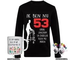Ensemble Cadeau Anniversaire 53 Ans - Pull + Mug à Café + Lunettes Happy Birthday - 53e Anniversaire - Sweater - unisexe - Amusant Cadeau de Fête