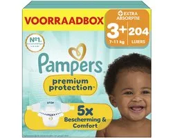 Pampers Premium Protection Maat 3+ - 204 Luiers - 7kg-11kg - Voorraadbox