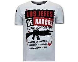 Luxe Heren T shirt - Los Jefes De Narcos - Wit