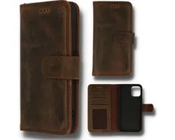 Apple iPhone 12 Pro Max Case Dark Brown - Étui portefeuille en cuir véritable fait à la Handgemaakt