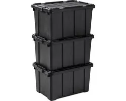 IRIS Powerbox Robuust Opbergbox - 50L - 100% Recycled Kunststof - Zwart - Set van 3