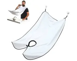 Baardschort - Scheerschort - Baard Schort - Kappersmantel - Baardcape Scheren - Scheerdoek - Inclusief Zuignappen - Kapmantel - Scheer Cape - Baard Accessoires - Scheer Accesoires - Beard Bib - Haaropvanger - Scheer - Shaving - Baardverzorging - Wit
