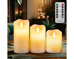 Aurae Led Kaarsen met Bewegende Vlam - 3x - Echte Wax - Afstandsbediening - 250+ Branduren - op Batterijen - Flikkerende Vlam - Timer - Kerst Kaarsen