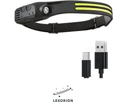 Lexorion Lumos Pro - Lampe frontale LED double bande - 8 modes - Wit, jaune et clignotant - Rechargeable via USB-C - 1000 lumens - Étanche - Avec détecteur de mouvement - Pour le camping, le travail et la Course à pied