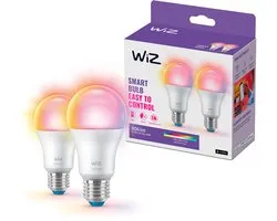 Ampoule WiZ 60W A60 E27 x2, Éclairage intelligent, Wit, E27, Wit, 806 lm, 8,5 W
