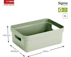 Sunware Sigma Home opbergbox 9L – 35x24,6x12,2 cm – Groen – BPA-vrij plastic, stapelbaar (deksel apart verkrijgbaar) – stijlvolle opbergmand voor kinderkamer & woonkamer