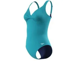 Speedo Solid Cross Knot 1P Dames - Maillot de Bain Gainant Femme avec Doublure Powermesh - Maillot de Bain Femme avec Bonnets Amovibles - Maillot de Bain Femme avec Bretelles Réglables - Vert - 48