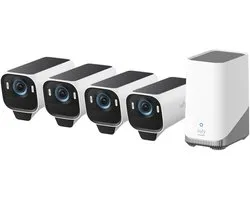 eufy Security S3 Pro Buitencamera's, 4 Pack met HomeBase 3 - Outdoorcam set - 4K Ultra HD resolutie, MaxColor Vision™ technologie, Zonne-energie met SolarPlus™ 2.0, Compatibel met Apple HomeKit, Alexa en Google Assistant