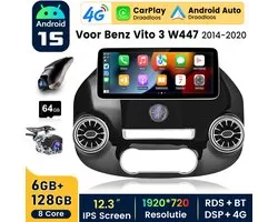 Hexinex Octa-Core autoradio Geschikt voor Benz Vito 3 W447 2014-2020 - Draadloos CarPlay, Android Auto, Androdi 15, multimediaspeler, 6GB+128GB