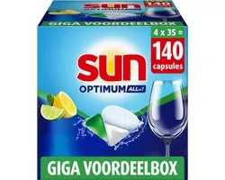 Sun - Vaatwascapsules - Optimum All-in 1 - Citroen - een capsule met Active Oxygen - 4 x 35 Vaatwastabletten - Voordeelverpakking