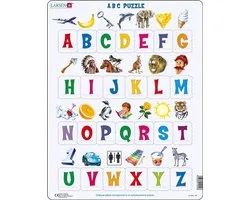 Larsen Alphabet Majuscules – Puzzle – Alphabet – Lettres Majuscules – Puzzle éducatif pour enfants – 26 pièces – Fabriqué en Norvège – Pièces extra épaisses de 2,5 mm – Plateau avec bord fixe