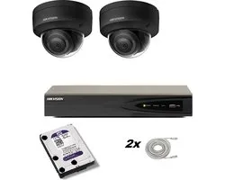 Set met 2 zwarte Hikvision DS-2CD2186G2-I 2.8mm 8mp camera’s, Hikvision recorder en Western Digital harde schijf