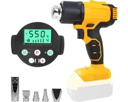 heteluchtpistool voor Dewalt 20V batterij, draadloze heteluchtpistool met 5 mondstukken, 2-temperatuurinstellingen max. 550°C voor krimpslang, vinyl wrap, knutselwerk, elektronica, voor