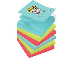 Post-it® Super Sticky Z-Notes - Jeu de couleurs Miami - 2x Aquawave, 2x Néon vert, 2x Poppy