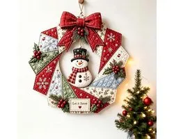 3D Stoffen Kerstkrans DIY Pakket (Patchwork) - Sneeuwpop-thema - Knutselpakket - Wanddecoratie voor de Feestdagen - Complete Knutselpakket voor Volwassenen en Beginners - als zelfgemaakt cadeau - Landelijke Stijl – Herbruikbaar - Kerstdecoratie