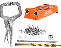 VEVOR 50 Stuks Pocket Hole Jig Kit Double Pocket Hole Met Square Drive Bit & C-Klemmen, Doweling Aid Drill Jig voor Het Boren Van Pocket Gaten en Schuine Gaten, Boorhulp voor Houtbewerking