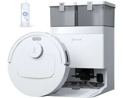 Ecovacs Deebot T30e Omni Robotstofzuiger Met Dweilfunctie - 25.000 Pa - ZeroTangle 3.0 anti-klit - Triple-V-hoofdborstel - Omni-station - Wit - 1000ml Schoonmaakmiddel