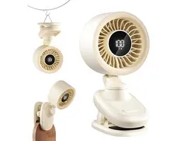 Kleine USB Tafelventilator met Clip - Mini Ventilator met Oplaadbare Batterij, Oscillatie, Timer, Stepless Speed & Whisper Quiet - Clipventilator voor Bureau, Bed, Kantoor, Tafel & Camping