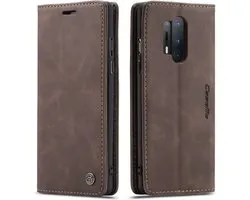 CaseMe Book Case - Geschikt voor OnePlus 8 Pro Hoesje - Donkerbruin