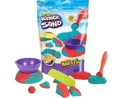 Spinmaster Kinetic Sand - Mold n' Flow-set met 680 g rood en blauwgroen origineel Kinetic Sand en 3 stuks gereedschap - Sensorisch speelgoed