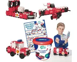 Clics Brandweer 8-in-1 bouwblokken– DUURZAAM SPEELGOED gemaakt van GERECYCLEERDE kunststof- bouwset 8 in 1 - speelgoed 4,5,6,7,8 jaar jongens en meisjes- educatief speelgoed- Montessori speelgoed- constructie speelgoed