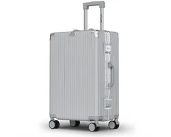 TRVLMORE Valise haut de gamme - 65x43x26 cm - Double serrure TSA - Trolley - Sans fermeture éclair - 72 Litres - Argent