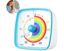 Timer - Kookwekker - 60 Minuten Aftellen - Timer voor kinderen - Visuele Timer - Leerklok timer - 8,8 × 8,8 × 5 cm - Mini timer - Met Nachtlampje - Schermtijd instellen - Stil tijdbeheer - Voor Thuis, Keuken en Kantoor - 1 Stuk - Blauw