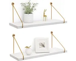 Etagères flottantes Witte murales en bois - accessoires de rangement salle de bain cuisine - Afuly - lot de 2 Shelf Dias