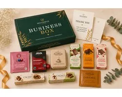 Moodbox Gifts - Business Box Select - Coffret cadeau belge de luxe avec chocolat, café, thé et douceurs - Carte de message personnalisée