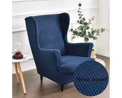 Wing chair covers - 2 Piece Stretch Wing Chair Cover - Fashionable Solid Color Velvet Strandmon Sofa Cover - Furniture Protector voor Armstoelen - Living Room Bedroom Hotel - Navy Blue