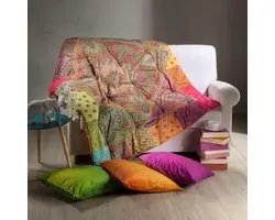 Couverture Matelassée Style Boho Corail - Plaid Doux pour Canapé et Lit (130x170 cm)