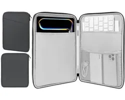 Tablet Hoes voor 12.9 inch iPad Pro, Surface Laptop Go en Galaxy Tab S8+ - Waterdichte Draagtas met Opbergvak, Donkergrijs