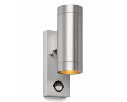 Luminize buitenlamp met bewegingssensor - wandlamp buiten met sensor - GU10 fitting - up en down light - instelbare sensor - 220V - IP44 - tuinverlichting - zilver