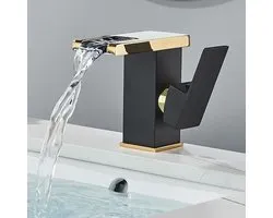 Robinet de lavabo - luxe - design - LED - laiton - noir mat - robinet avec lumière - robinet - robinet fontaine - robinet de cuisine - 12,5 cm