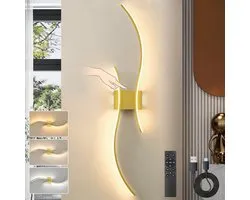 Rosnek Draadloze Wandlamp Oplaadbaar – Instelbare Kleurtemperatuur & Helderheid, Afstandsbediening met USB-C - 15-55 uur Werking – Moderne LED Muurlamp met Dubbele Zijverlichting, Timer en Touch Bediening – Goud Aluminium Design -1-pak (Model C)