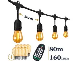 Odaily Lichtsnoer Amber - 80 Meter - 160 LED Lampen - Extra Warm Wit Licht - Dimbaar