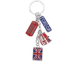 Porte-clés London Bus avec Union Jack - Porte-clés souvenir britannique pour voyages, voiture et sacs