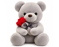 medulogic Knuffelbeer - Teddybeer - Kerstcadeau - Valentijn Cadeau - Knuffel Beer - Knuffels - Kerst - Cadeau voor Vrouw - Moederdag Cadeautje - Valentijnscadeau - Geschenk - Verjaardag Cadeau - Sinterklaas Cadeau - Grijze Teddybeer - 28cm - Met roos