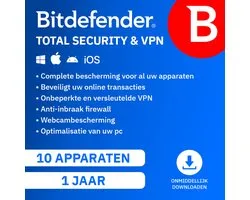 Bitdefender Total Security + VPN - 12 maanden/10 apparaten - Nederlands - Download