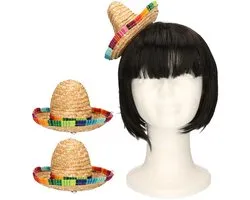 Rubies Mexicaanse mini Sombrero hoedje diadeem - 2x - carnaval/verkleed accessoires - multi kleuren - stro