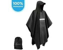 FOXLY® Regen Poncho Unisex - Fietsponcho - Dames & Heren - Waterdicht - Zwart