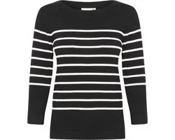 Kaffe KAlizza boatneck pullover Dames Trui - Black w. Chalk Stripe