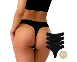 Calzera 4 Katoenen Dames Strings - Ultiem Comfort - Zwart - Maat S